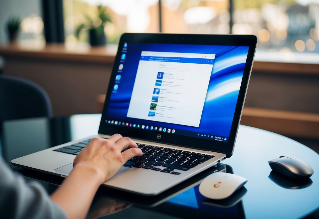 Een Chromebook-scherm met het toetsenbord zichtbaar, een muis boven het scherm zwevend, en een screenshot die wordt gemaakt
