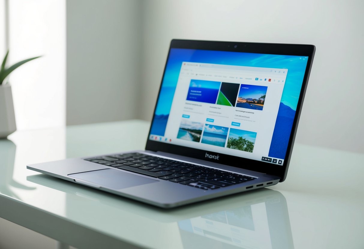 Een persoon die een Chromebook gebruikt terwijl hij een recensie van de 'Consumentenbond' website leest