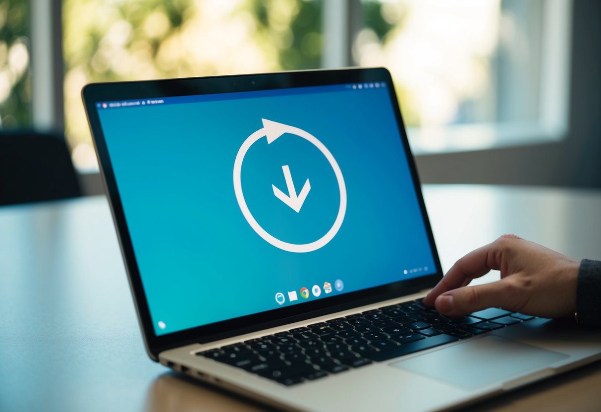 Een Chromebook die wordt gereset met een cirkelvormig pijl symbool dat het resetproces op het scherm aangeeft