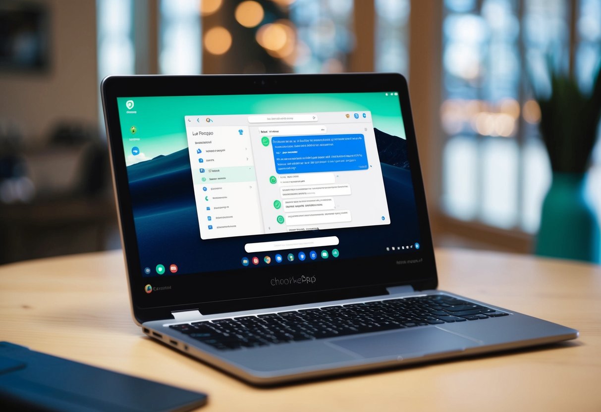 Een Chromebook die WhatsApp Web op het scherm weergeeft, met de browser open en de chatinterface zichtbaar