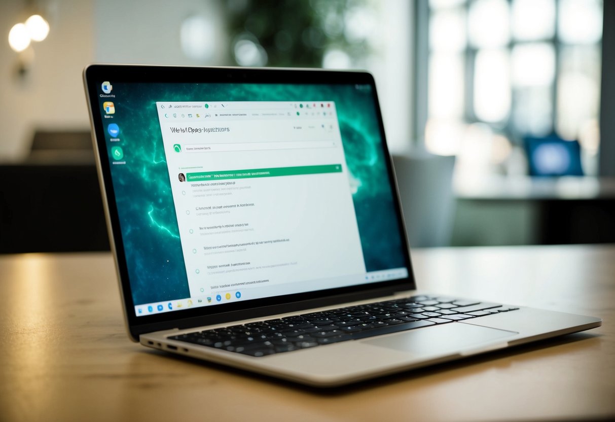Een Chromebook-scherm met de WhatsApp-webinterface open, met een lijst van veelgestelde vragen.