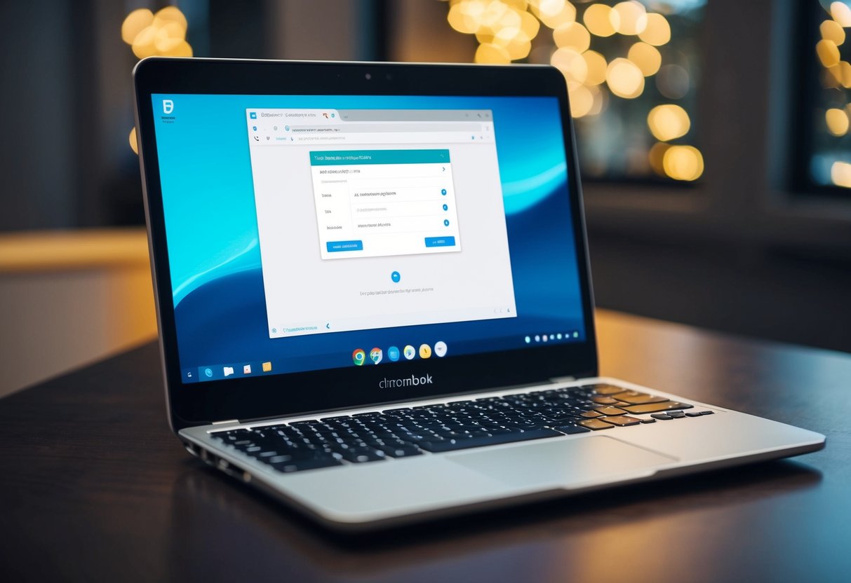 Een Chromebook-scherm dat het FTP-verbindingproces weergeeft met de browser geopend en een server die wordt benaderd
